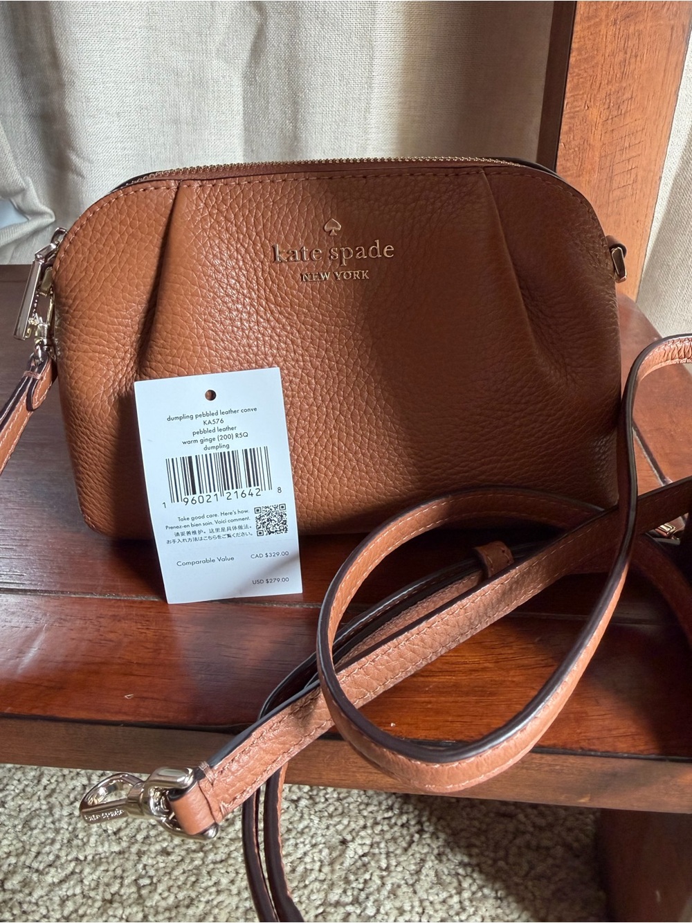 KATE SPADE Tan Dumpling Pebbled Leather Clutch/Crossbody with Gold Hardware - Picture 11 of 11